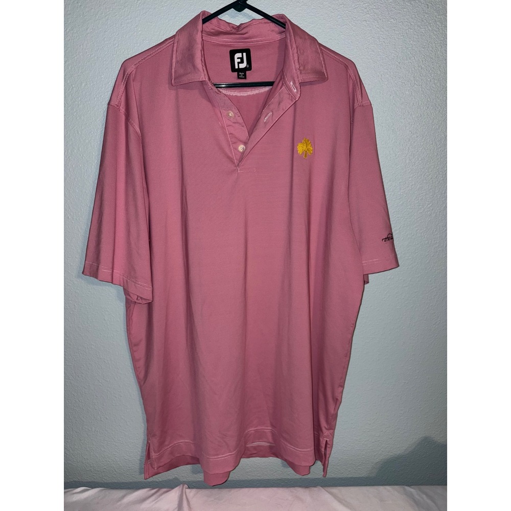 FootJoy Mens XL Pink White Stripe The Dunes Golf Polo FJ ProDry Short Sleeve